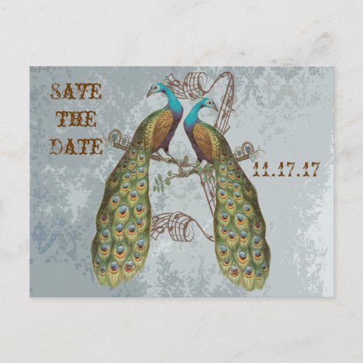  Peacock Damask Save the Date Aankondigingskaart (Voorkant)