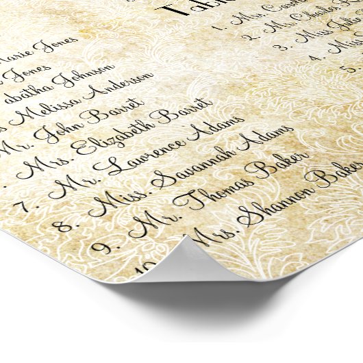 Peacock Damask Wedding Seating Chart 12 Tables Poster (Hoek)