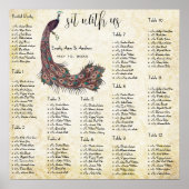 Peacock Damask Wedding Seating Chart 12 Tables Poster (Voorkant)