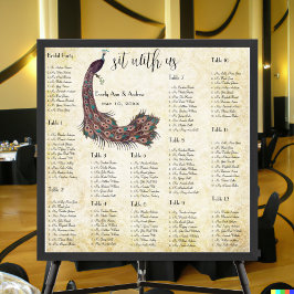 Peacock Damask Wedding Seating Chart 12 Tables Poster