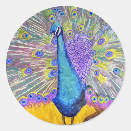Peacock Dance Paars en Blue Ronde Sticker (Voorkant)
