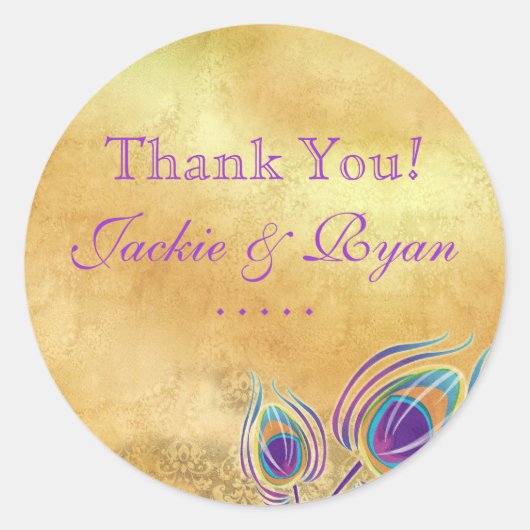 Peacock Dank u Stickers  Goud Paarse (Voorkant)