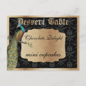 Peacock Dark Gold Dessert Snoep Table Sign Briefkaart (Achterkant)