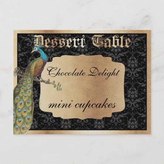 Peacock Dark Gold Dessert Snoep Table Sign Briefkaart (Voorkant)