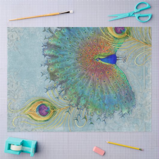 Peacock Decoupage Dusty Blue Blauwgroen Feather Tissuepapier (Craft)