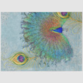 Peacock Decoupage Dusty Blue Blauwgroen  Feather Tissuepapier (Voorkant)