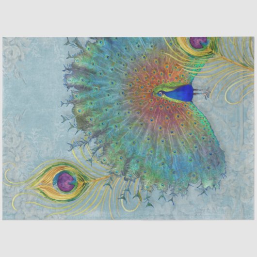 Peacock Decoupage Dusty Blue Blauwgroen Feather Tissuepapier (Voorkant)