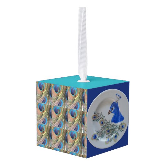 Peacock Design Cube Ornament (Achter hoekig)