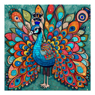 Peacock design, eigentijdse stijl, veelkleurig perfect poster