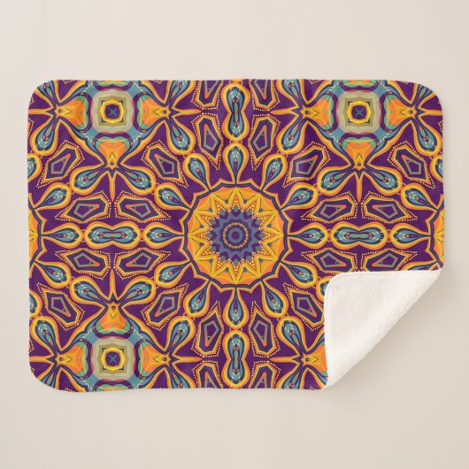 Peacock Design Paars Blauwgroen Sinaasappel Mandal Sherpa Deken (Voorkant (horizontaal))