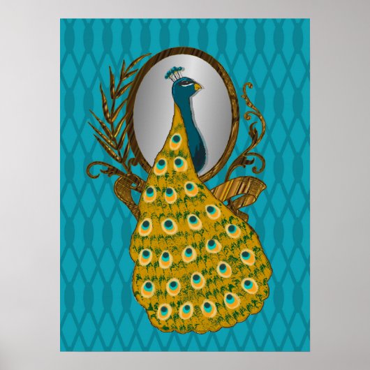 Peacock die zijn Reflection Poster print beheert (Voorkant)