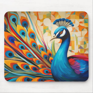 Peacock Dier Vogelportret Kleurrijk Schilderij Muismat