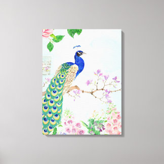 Peacock-dieren | Floral Bird | Cool Peacock Canvas Afdruk