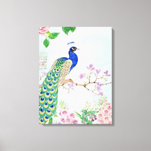 Peacock-dieren | Floral Bird | Cool Peacock Canvas Afdruk (Voorkant)