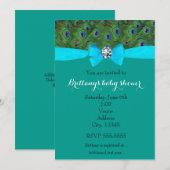 Peacock Dierenprint Blauwgroen Turquoise Bow Invit Kaart (Voorkant / Achterkant)