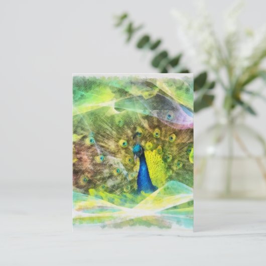 Peacock Digital Painting Briefkaart (Staand voorkant)