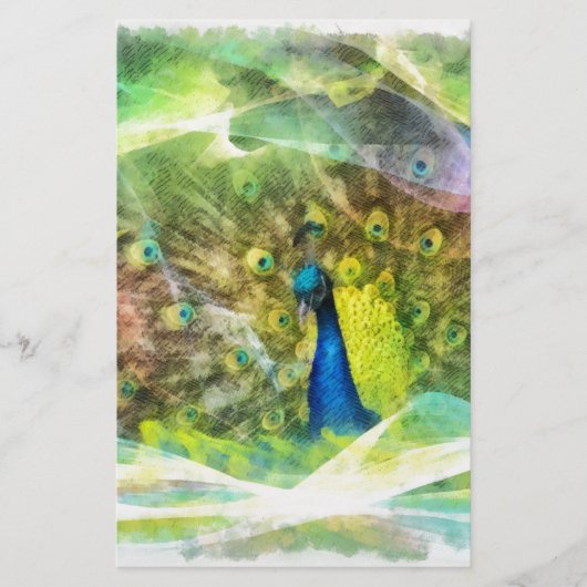 Peacock Digital Painting Briefpapier (Voorkant)