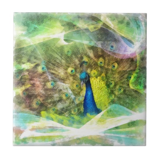 Peacock Digital Painting Tegeltje (Voorkant)