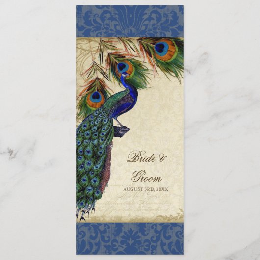 Peacock-doether Elegant Navy Dinner Menu (Achterkant)