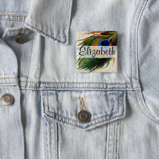 Peacock-doether Vierkante Button 5,1 Cm (In situ)