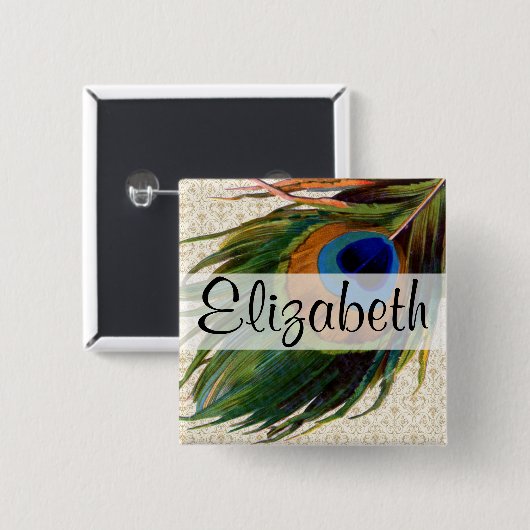 Peacock-doether Vierkante Button 5,1 Cm (Voorkant /achterkant)