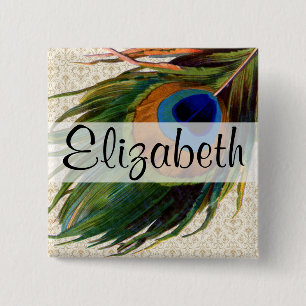 Peacock-doether Vierkante Button 5,1 Cm