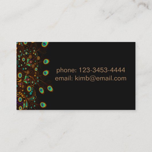 Peacock-doezelaar op zwarte achtergrond visitekaartje (Achterkant)
