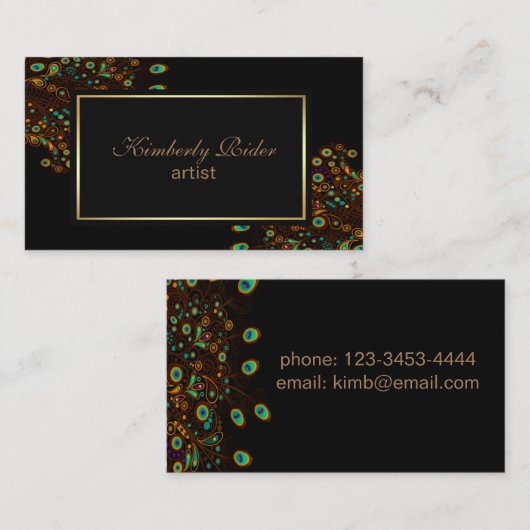 Peacock-doezelaar op zwarte achtergrond visitekaartje (Voorkant / Achterkant)