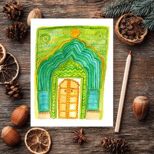 Peacock door Waterverf Jaipur City Palace Green Briefkaart