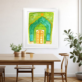 Peacock door Waterverf Jaipur City Palace Green Poster