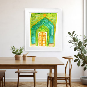 Peacock door Waterverf Jaipur City Palace Green Poster