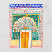Peacock door Waterverf Jaipur City Palace Pink Briefkaart (Voorkant)