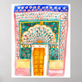 Peacock door Waterverf Jaipur City Palace Pink Poster (Voorkant)
