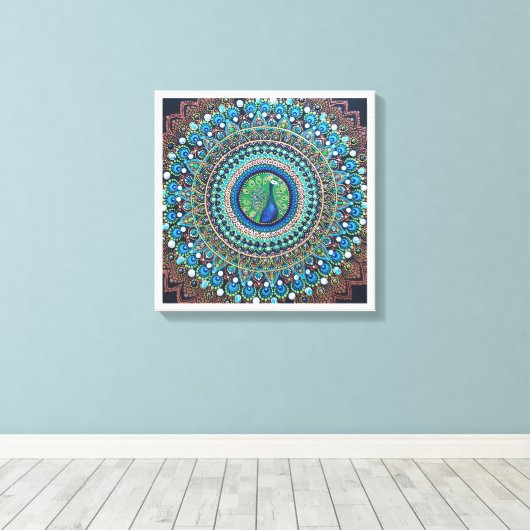 Peacock Dot Mandala Art Canvas Afdruk (Insitu (Houten vloer))