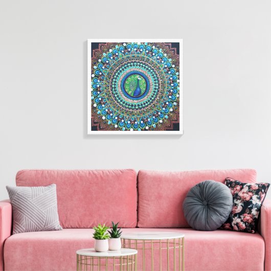 Peacock Dot Mandala Art Canvas Afdruk (Insitu (Woonkamer))