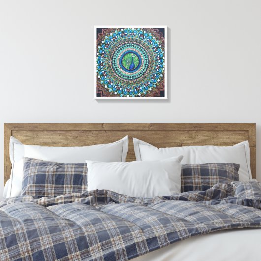 Peacock Dot Mandala Art Canvas Afdruk (Insitu (Slaapkamer))