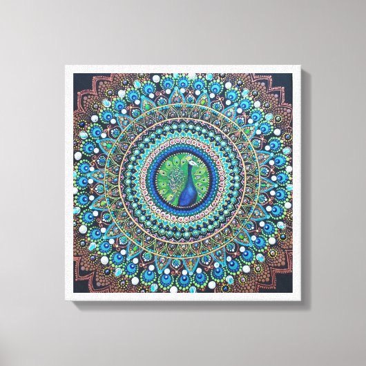 Peacock Dot Mandala Art Canvas Afdruk (Voorkant)