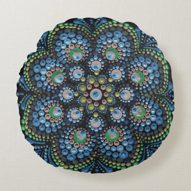 Peacock Dot Mandala Sierkussen Rond Kussen (Voorkant)