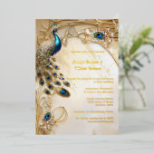 Peacock echte folie  veren art nouveau uitnodiging (Staand Voorkant)