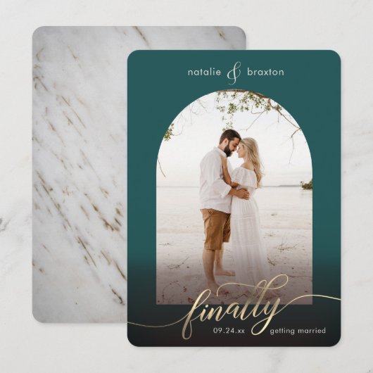 Peacock eindelijk getrouwd en venster foto save the date (Voorkant / Achterkant)