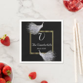Peacock Eleganace in Zwart Goud en Wit Bruiloft Servet (Insitu)