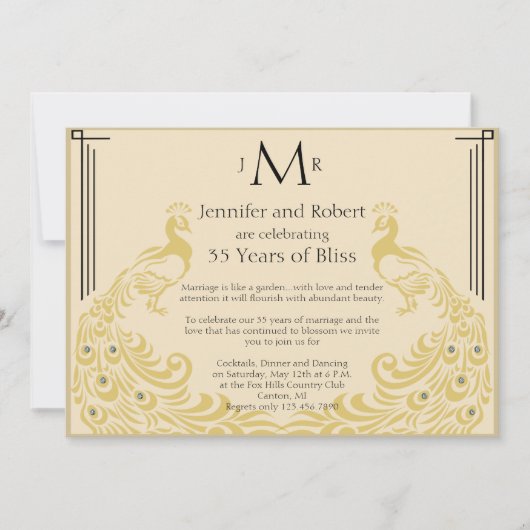 Peacock Elegance Art Deco Bruiloft Jubileum Kaart (Voorkant)