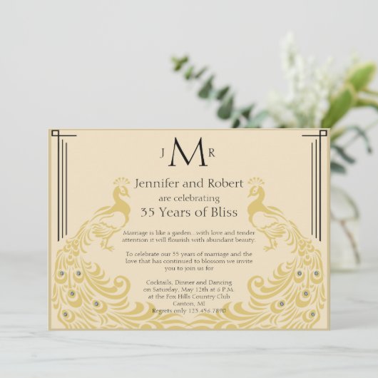 Peacock Elegance Art Deco Bruiloft Jubileum Kaart (Staand voorkant)