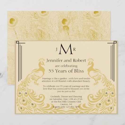 Peacock Elegance Art Deco Bruiloft Jubileum Kaart (Voorkant / Achterkant)