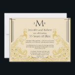 Peacock Elegance Art Deco Bruiloft Jubileum Kaart<br><div class="desc">Deze uitnodiging genaamd Elegance met een Art Deco flair trouwdag,  zou een dramatische manier zijn om de toon te zetten voor uw moderne maar elegante huwelijksverjaardag. De achtergrond is crème met art deco lijst accenten en pauwenveren of pauwen. Dit zou een mooie keuze zijn voor je trouwfeest of evenement.</div>