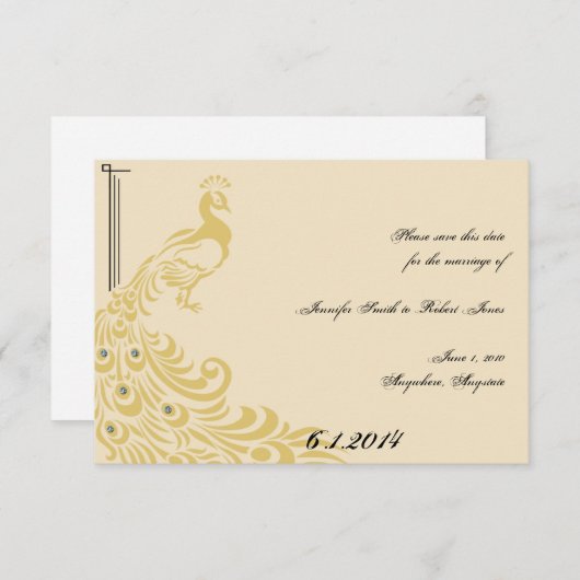 Peacock Elegance Art Deco Flair Save the Date (Voorkant / Achterkant)