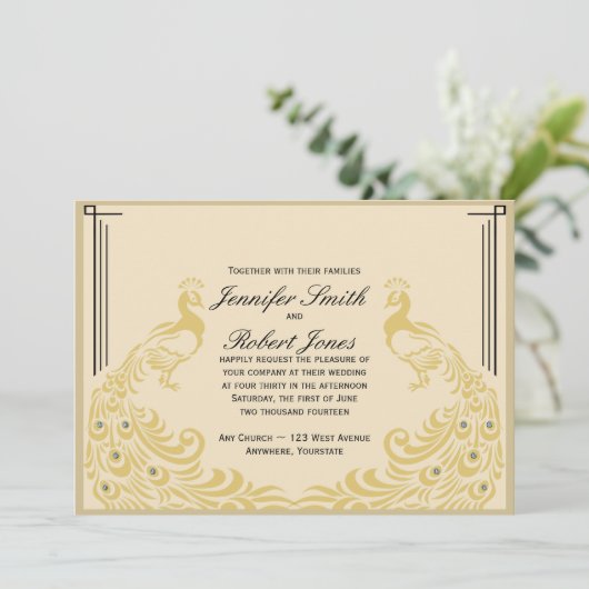 Peacock Elegance Art Deco Flair Uitnodiging voor b (Staand voorkant)