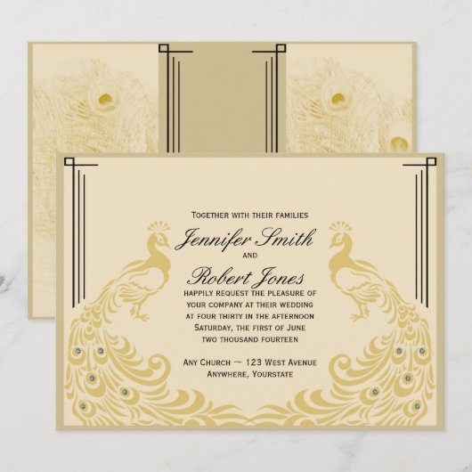 Peacock Elegance Art Deco Flair Uitnodiging voor b (Voorkant / Achterkant)