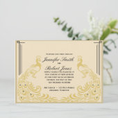 Peacock Elegance Art Deco Flair Wedding Invitation Kaart (Staand voorkant)