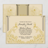 Peacock Elegance Art Deco Flair Wedding Invitation Kaart (Voorkant / Achterkant)